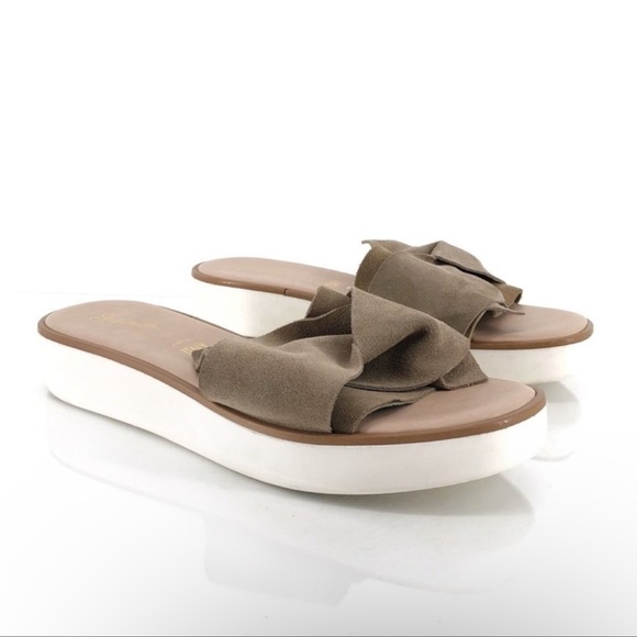 Anthropologie Shoes - Seychelles Coast Taupe Knotted Suede Platform Slide Sandals